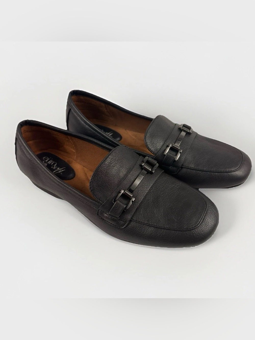 EuroSoft Leather Loafers‎ Womens 8.5 Black Slip On Buckle Comfort Work Shoes NOB